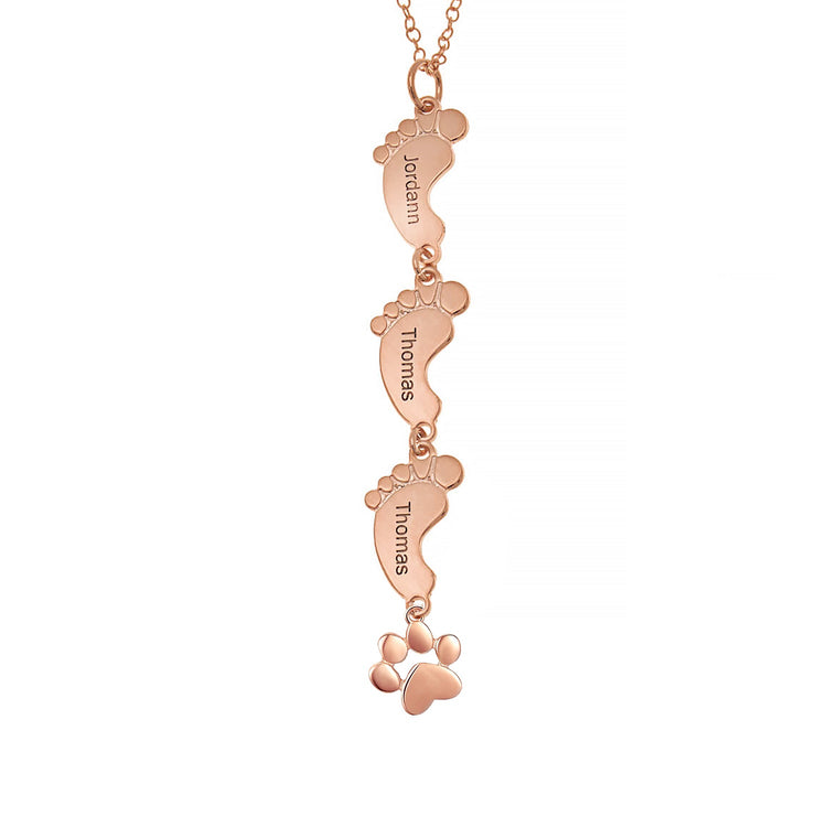 925 Sterling Silver Vertical Baby Feet & Pet Paw Necklace