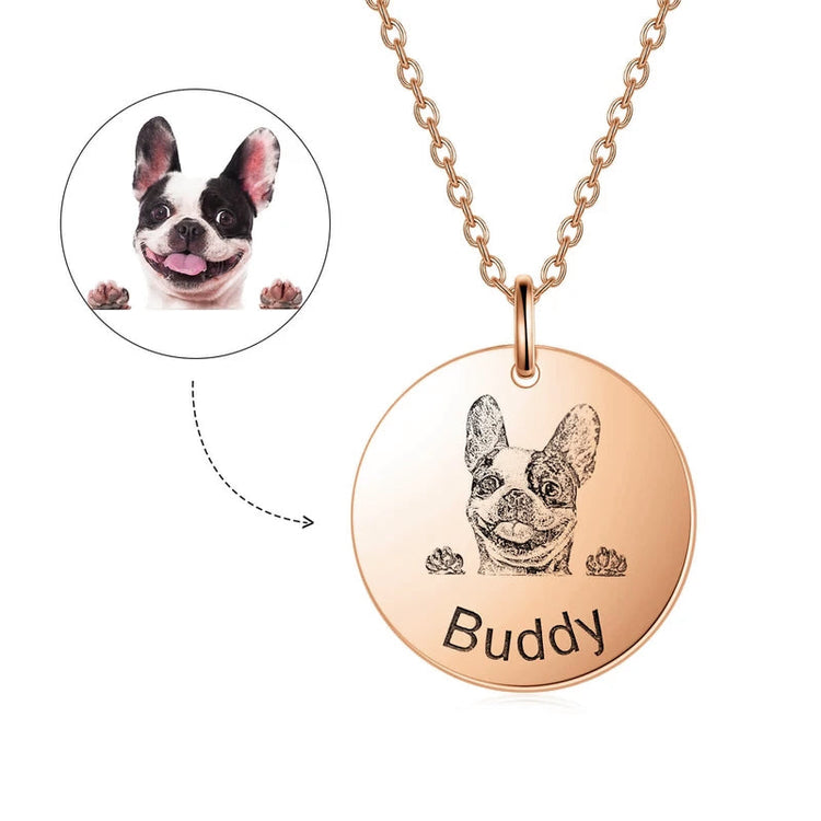 925 Sterling Silver Personalized Pet Round Photo Necklace Pet Lithograph Necklace