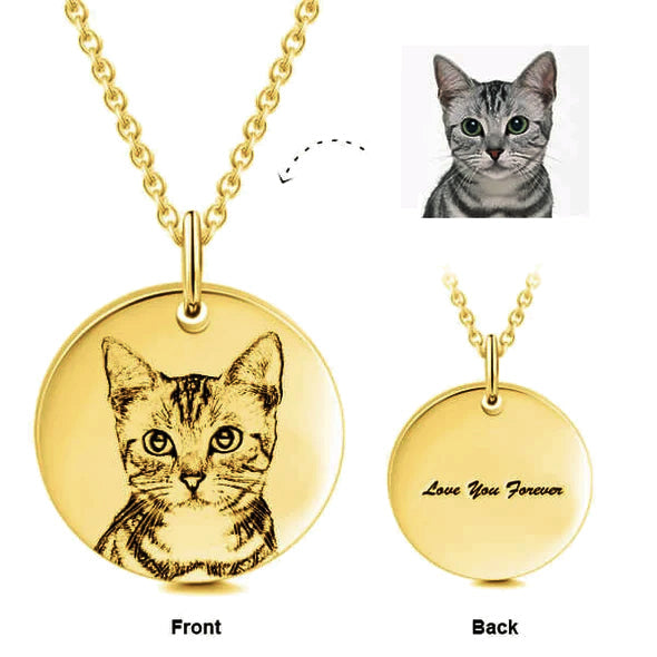 925 Sterling Silber personal isiertes Haustier Runde Foto gravierte Halskette Geschenk für Katzen liebhaber
