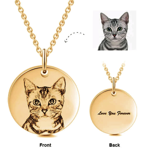 925 Sterling Silber personal isiertes Haustier Runde Foto gravierte Halskette Geschenk für Katzen liebhaber