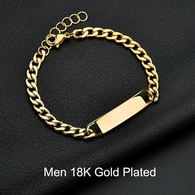 925 Sterling Silver Engraving Nameplate Couple Bracelet Set