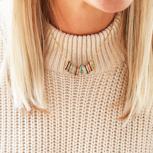 925 Sterling Silver Custom Stackable Eternity Birthstone Charm Necklace