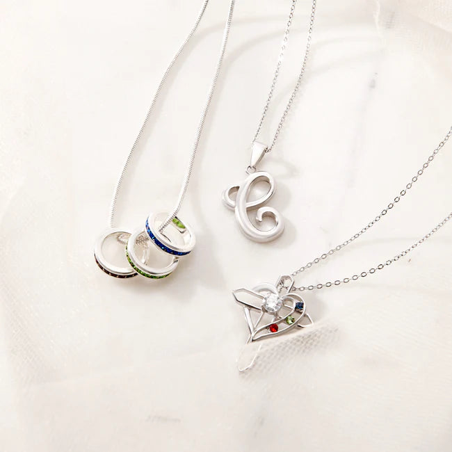 925 Sterling Silver Custom Stackable Eternity Birthstone Charm Necklace
