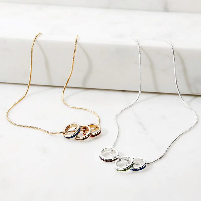 925 Sterling Silver Custom Stackable Eternity Birthstone Charm Necklace