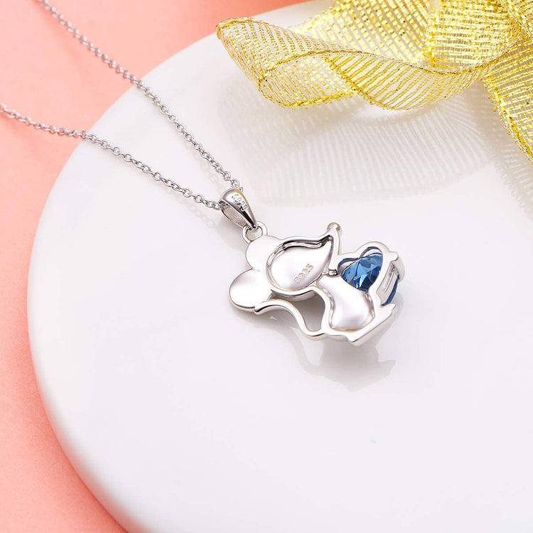 925 Sterling Silver Cute Animal Jewelry Cubic Zirconia Love Heart Pendant Necklace for Women - onlyone