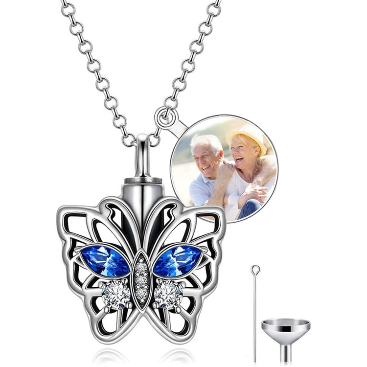 925 Sterling Silver Butterfly Urn Necklace for Ashes, Cremation Keepsake Necklace with Crystal - onlyone