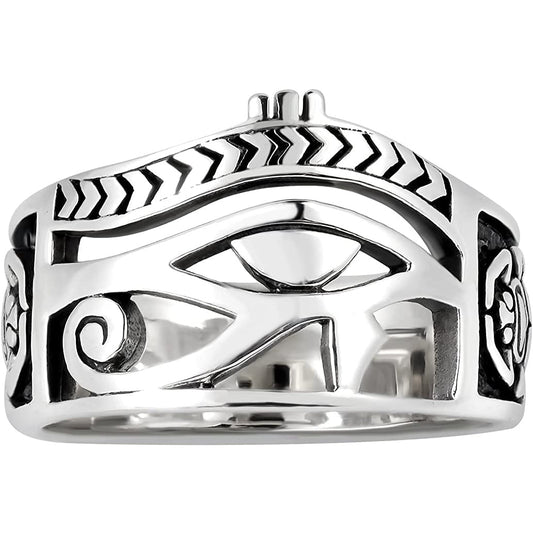 925 Sterling Silver Egyptian Eye of Horus Ankh Cross Ring - onlyone