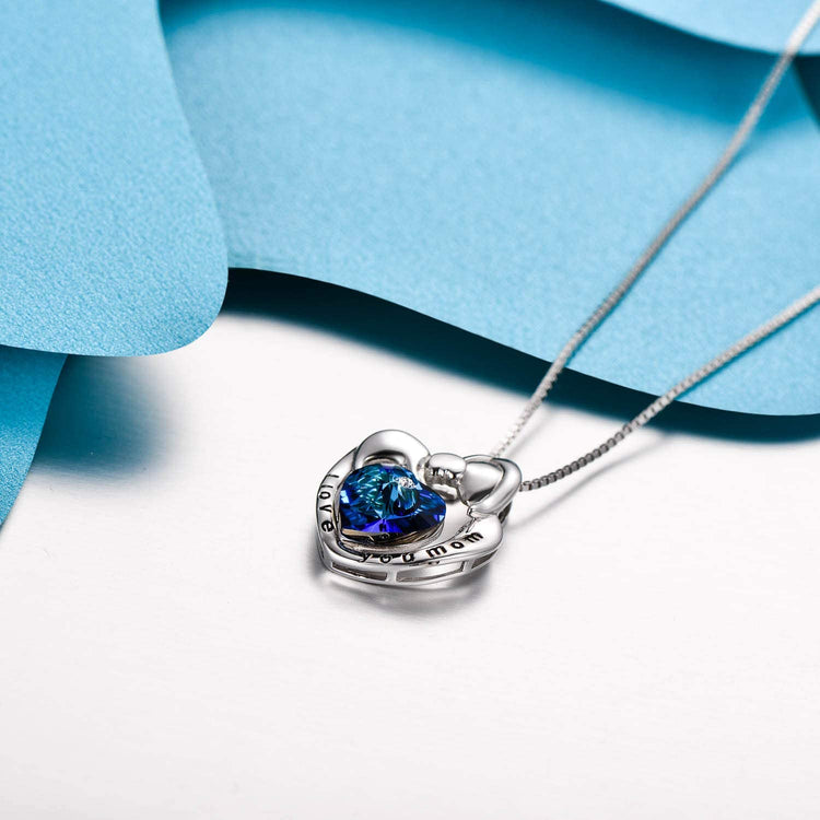 Collier pendentif en cristal en argent sterling 925 Je t'aime maman maman et enfant coeur