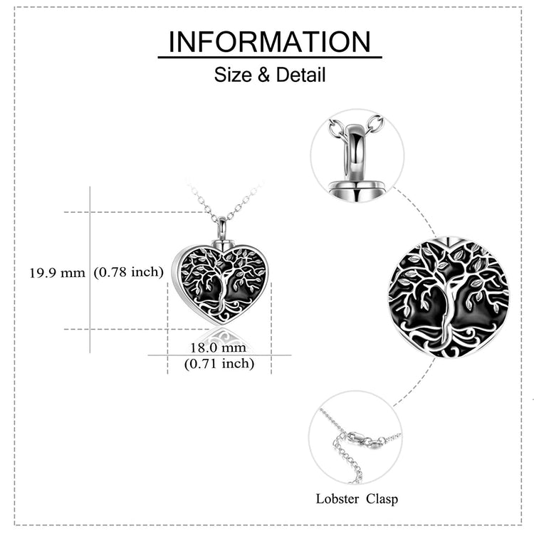 925 Sterling Silver Tree of Life Cremation Jewelry for Ashes Memory Urn Necklace