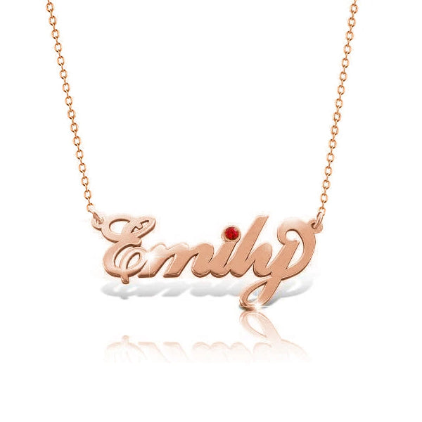 925 Sterling Silver Birthstone Emily Signature Name Necklace Cursive Nameplate Necklace, Birthday Gifft - onlyone