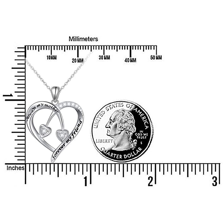 925 Sterling Silver Always My Mother Forever My Friend Heart Pendant Necklace