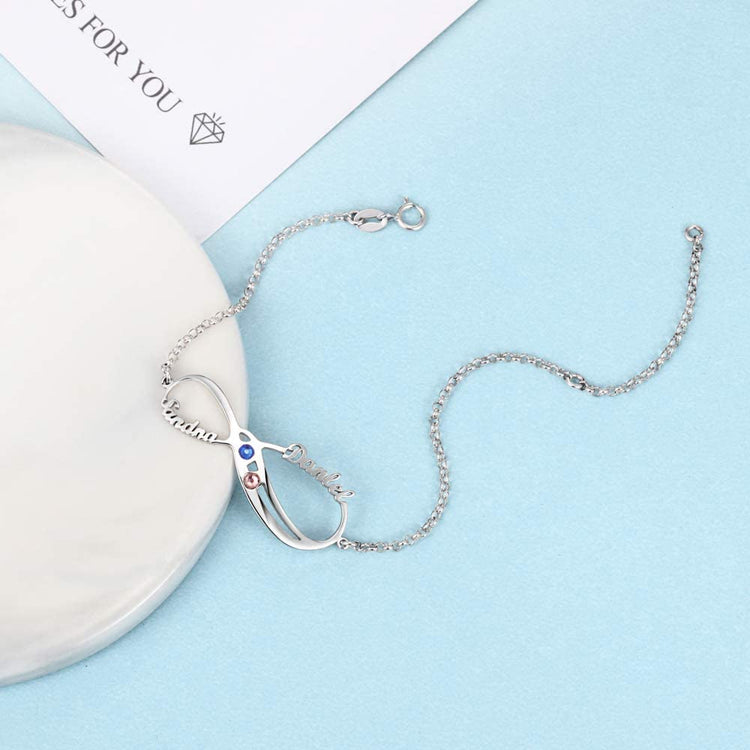 925 Sterling Silver Personalized Infinity Anklet With Birthstone - onlyone