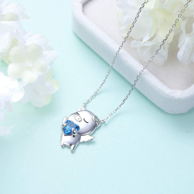 925 Sterling Silver Cute Animal Jewelry Cubic Zirconia Love Heart Pendant Necklace for Women - onlyone