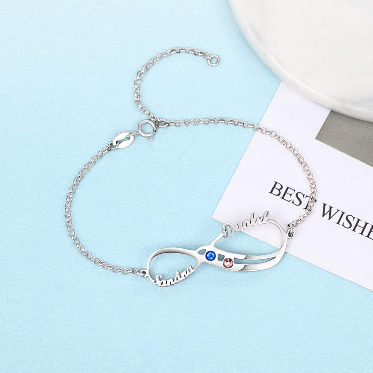 925 Sterling Silver Personalized Infinity Anklet With Birthstone - onlyone
