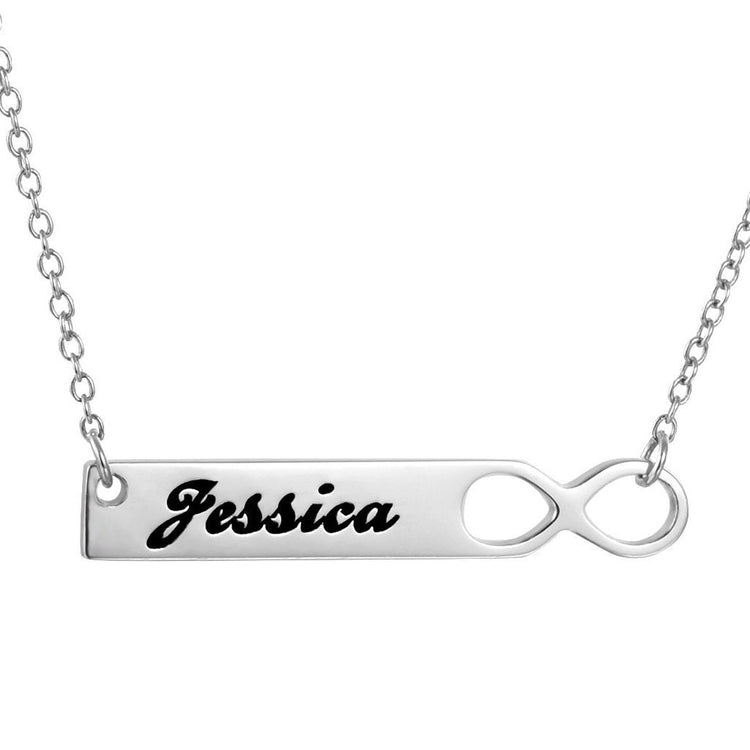 925 Sterling Silver Engraved Infinity Bar Name Necklace Nameplate Necklace - onlyone