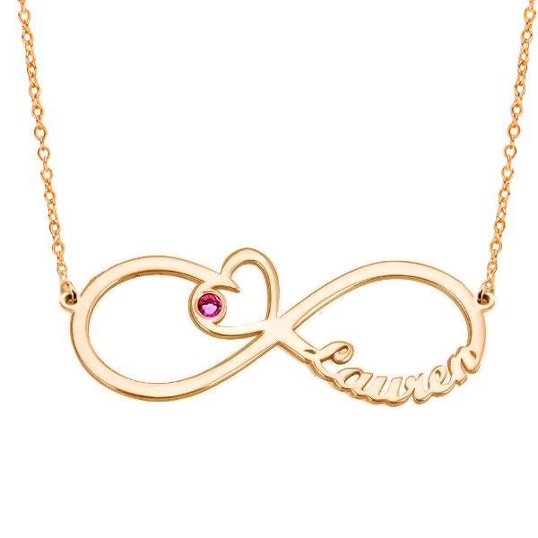 925 argent sterling infini pierre de naissance coeur personnalisé nom collier plaque signalétique collier cadeau pour elle