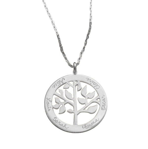 925 Sterling Silver Engraved Circle Life Tree Family Tree Name Necklace Gift For Grandma - onlyone