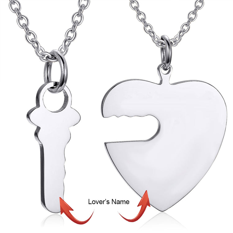 925 Sterling Silver The Key To My Heart Engraved Name Necklace He Who Hold The Key Can Unlock My Heart - onlyone