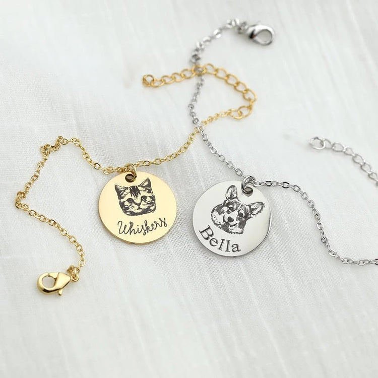 925 Sterling Silver Custom Pet Portrait Bracelet, Gift For Pet Lover - onlyone