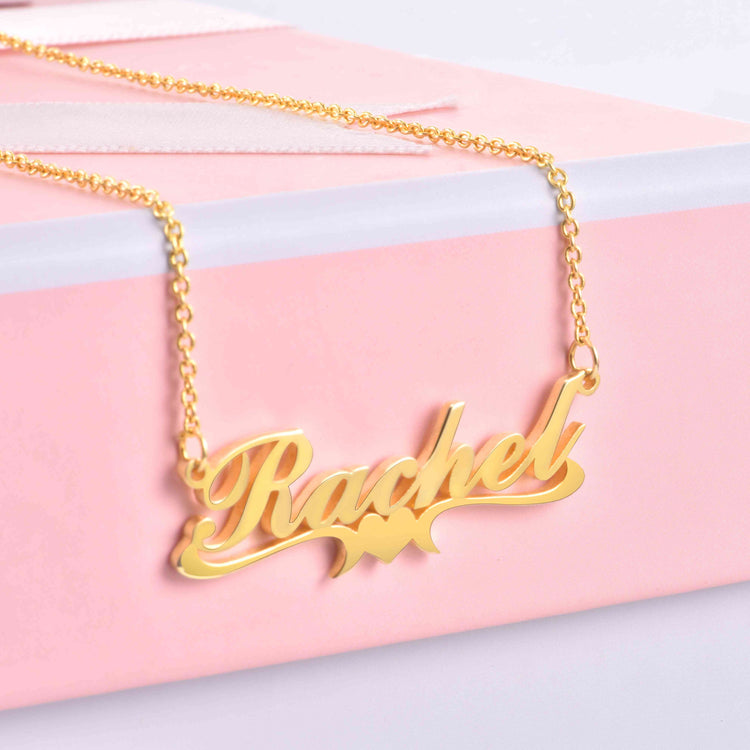 925 Sterling Silver Rachel Style Heart Name Necklace Nameplate Necklace - onlyone