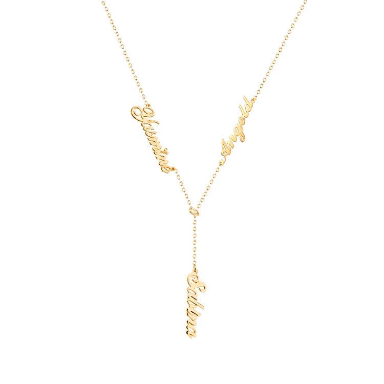 925 Sterling Silber Vertikales Lariat Multi Namen Y Stil Namensschild Halskette