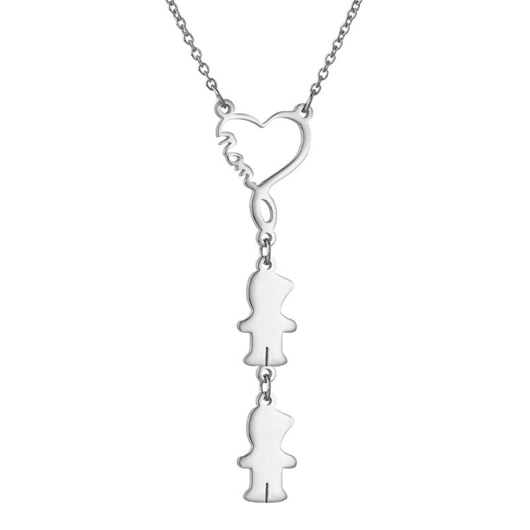 925 Sterling Silver Engravable Mom And Children Pendant Necklace