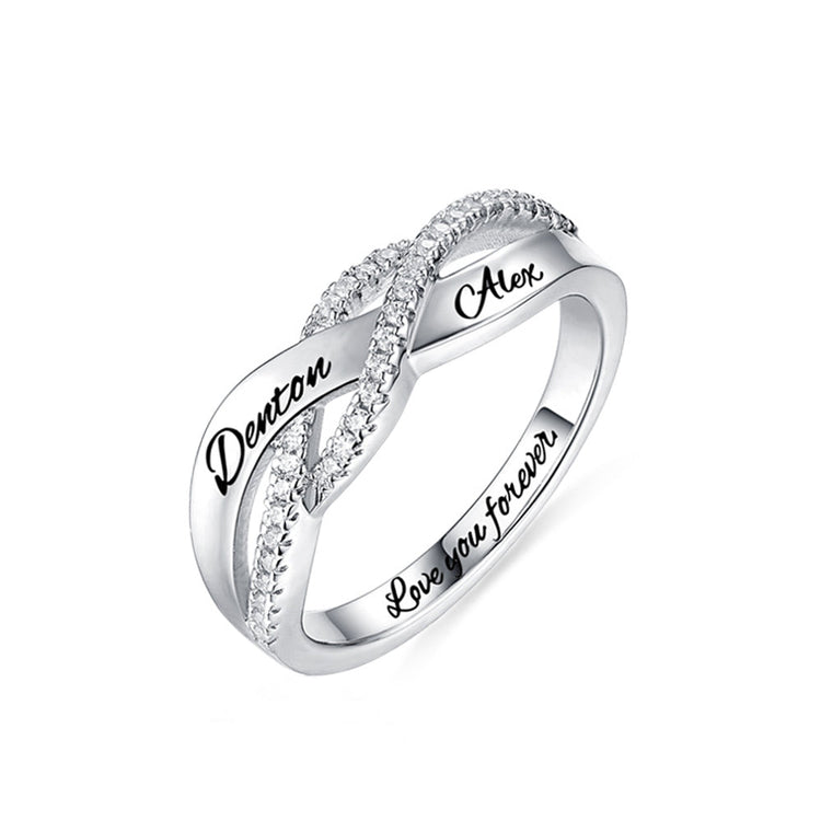 925 Sterling Silber personal isiert zwei Namen graviert Ring mit gepflastertem Zirkonia