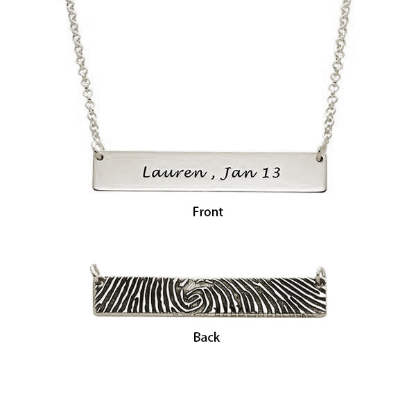 925 Sterling Silver Personalized Fingerprint Thumbprint Engraved Bar Name Necklace Nameplate Necklace - onlyone