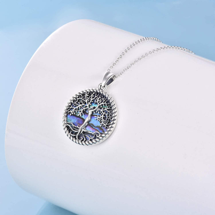 925 Sterling Silver Tree of Life Necklace Abalone Shell Tree of Life Pendant Necklace for Women Jewelry - onlyone