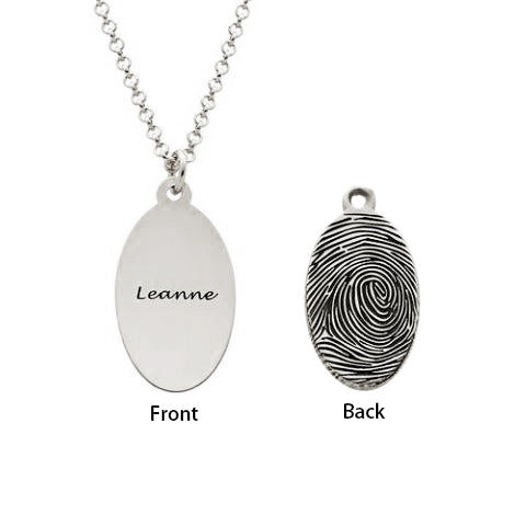 925 Sterling Silver Personalized Engraved Fingerprint Thumbprint Oval Name Necklace Nameplate Necklace - onlyone