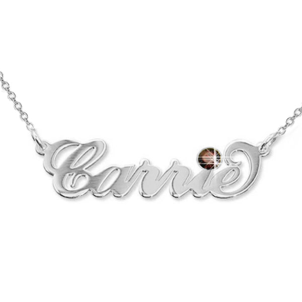 925 Sterling Silver Custom Carrie Name Necklace Nameplate Necklace With Birthstone