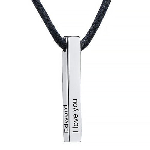 3D Bar Name Necklace 4 Sides Engraved Vertical Bar Necklace For Men Valentines Day Gifts For Him - onlyone