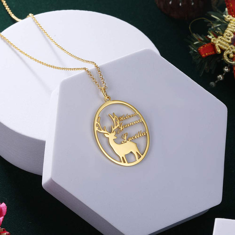 925 Sterling Silver Personalized Reindeer Name Necklace
