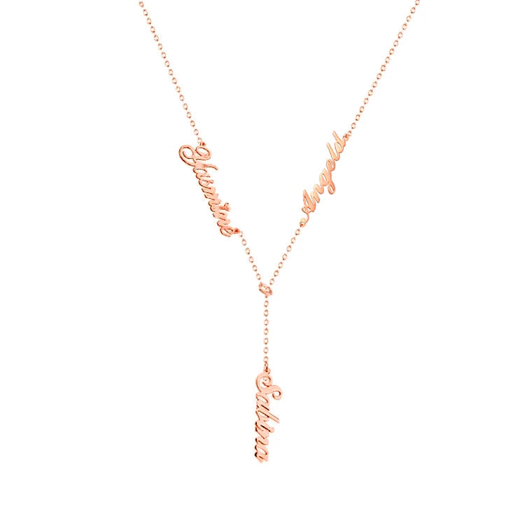 925 Sterling Silber Vertikales Lariat Multi Namen Y Stil Namensschild Halskette