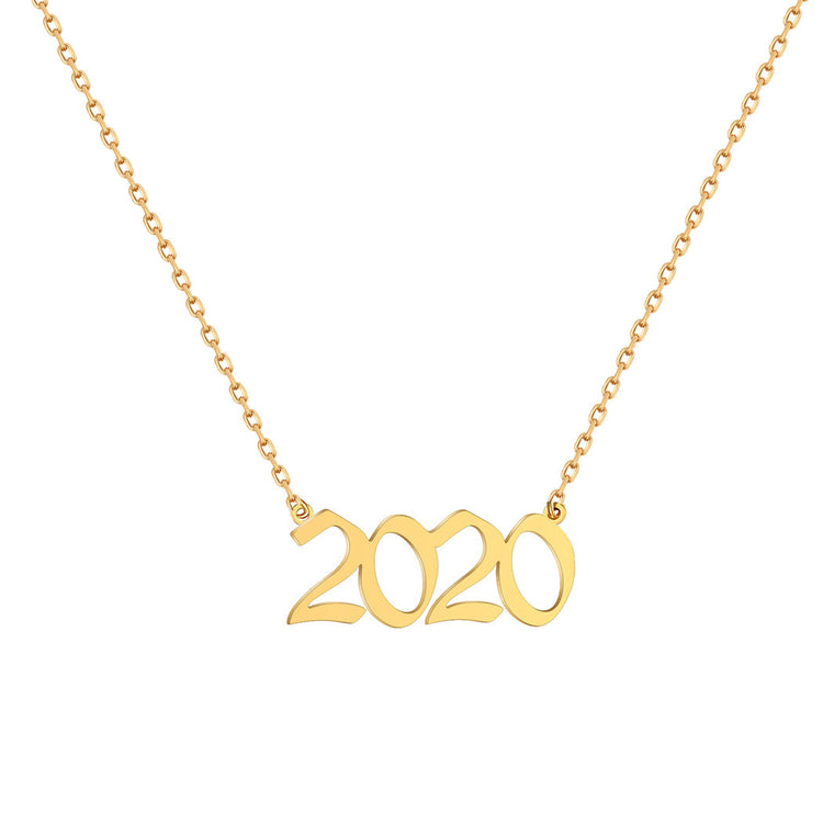 925 Sterling Silver Old English Font Number Necklace, Dainty Year Necklace - onlyone