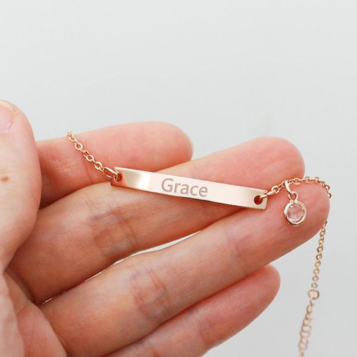 Sterling Silver Customized Name Bar Bracelet With Birthstone Gift For Her Bridesmaid Bracelet Nameplate Bracelet - onlyone