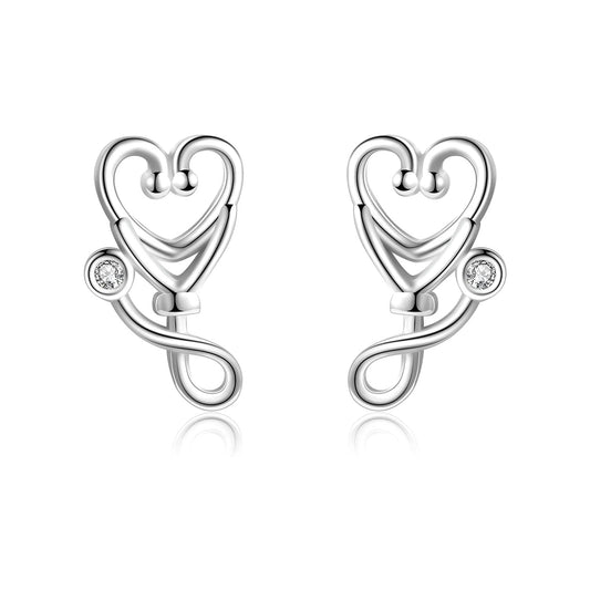 925 Sterling Silver Stethoscope Jewelry Stud Earrings For Women Doctor Nurse Gift