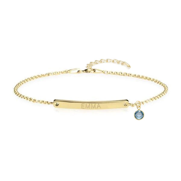 Bracelet de barre de nom personnalisé en argent sterling avec cadeau de pierre de naissance pour son bracelet de demoiselle d'honneur Bracelet de plaque signalétique