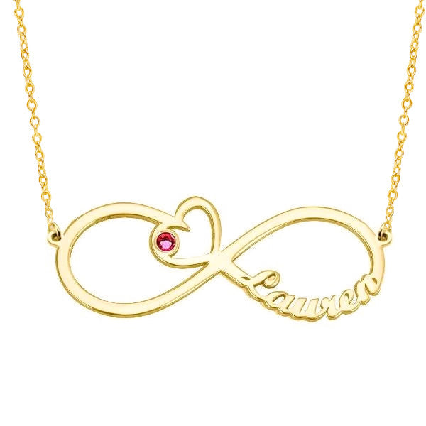 925 argent sterling infini pierre de naissance coeur personnalisé nom collier plaque signalétique collier cadeau pour elle