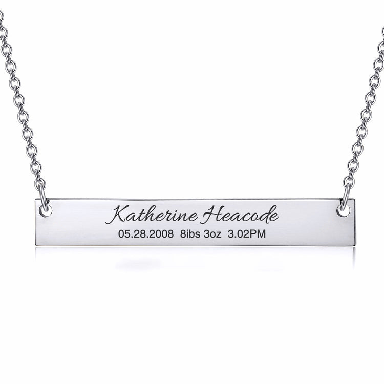 925 Sterling Silver Personalized Custom Name / Coordinate / Anniversary Date Engraved Bar Necklace - onlyone