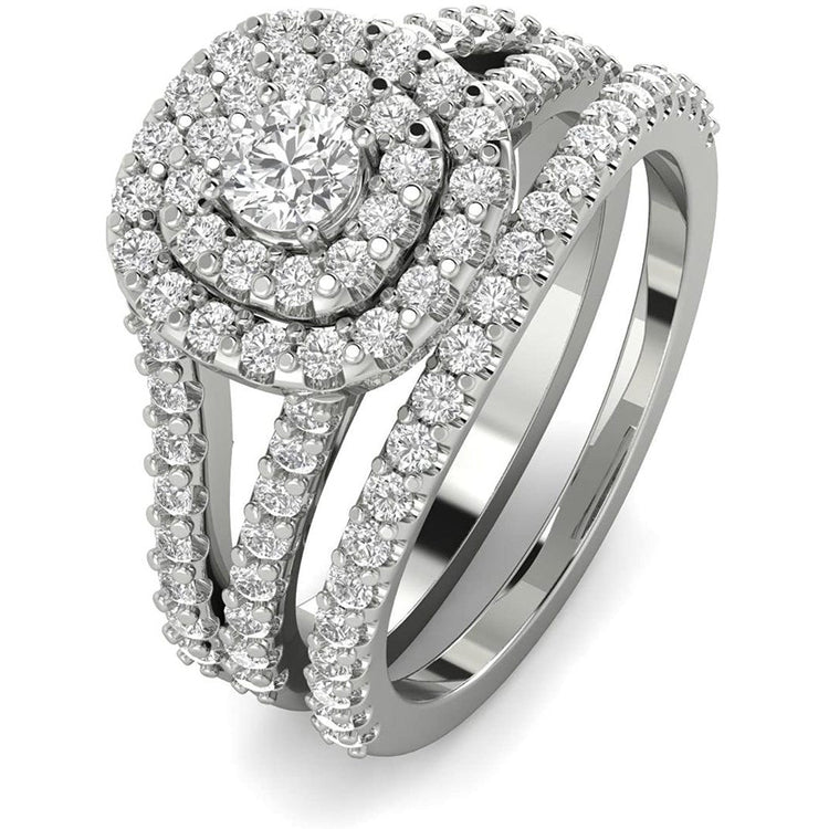 1 1/10ct Cushion Halo Diamond Engagement Wedding Ring Set 14K White Gold - onlyone