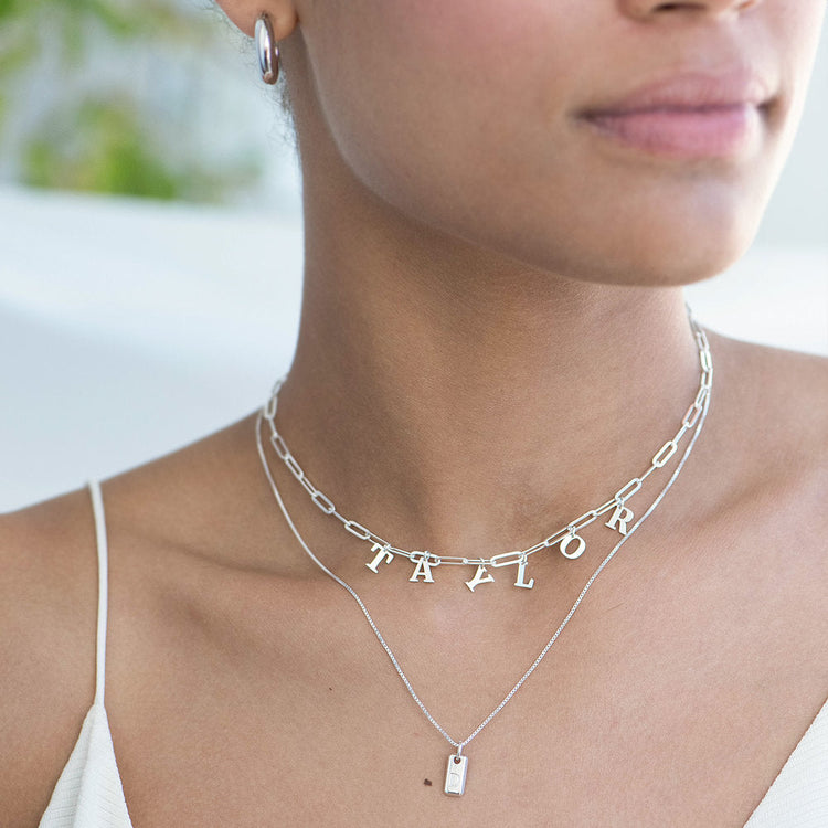 925 Sterling Silver Initial Choker In Clip Link, Gift For Girlfriend, Vote Necklace