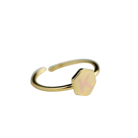 925 Sterling Silver Personalized Geometric Hexagon Initial Mini Engraved Ring - onlyone