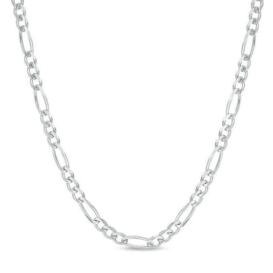 925 Sterling Silver Mens White Gold Chain Necklace Figaro Link Chain Necklace - onlyone