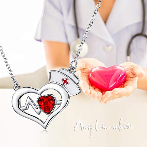 925 Silver White Angel Gift Series: Heart necklace with nurse hat - onlyone