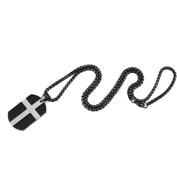 Stainless Steel Cross Dog Tag Pendant Necklace Strength Bible Verse, Father's Day Gift - onlyone