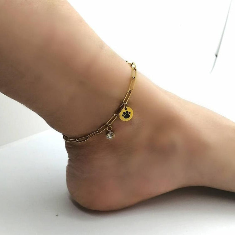 925 Sterling Silver Custom Dog Paw Anklet In Clip Chain
