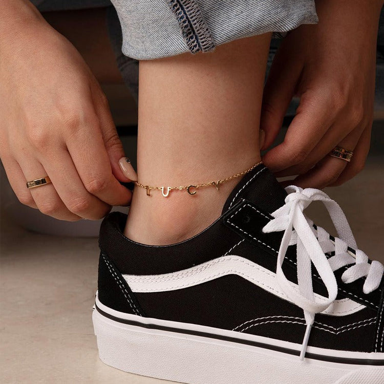 925 Sterling Silver Personalized Initial Name Anklet With Birthstone