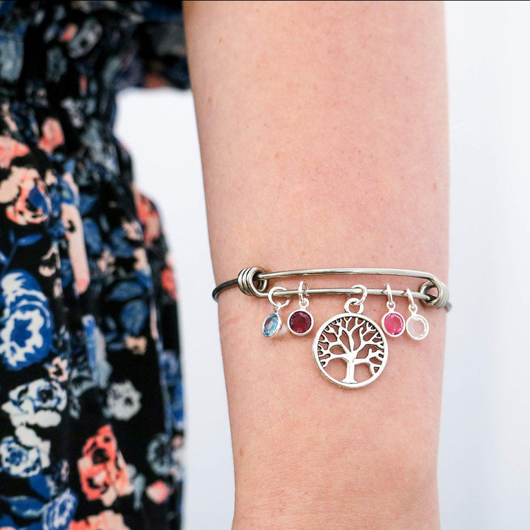 925 Sterling Silber Baum des Lebens Armreif mit Geburts stein Charms