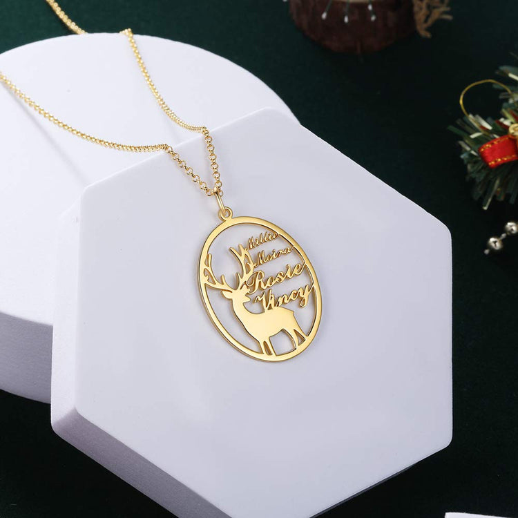 925 Sterling Silver Personalized Reindeer Name Necklace